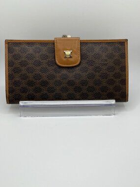 Vintage Celine Brown Macadam Kiss Lock Long Wallet